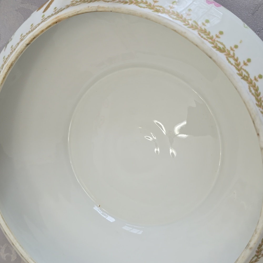 Vintage PL Limoges France M Redon Round Dish Lid Handles Pink Roses - Picture 13 of 17